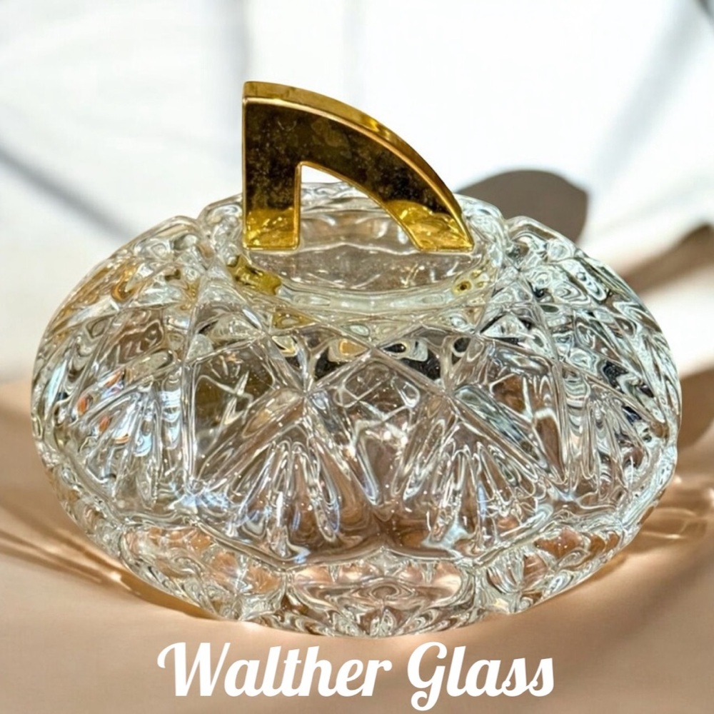 Walther Glass Vintage Bonboniere Crystal glass bowl with lid resembles Yarai cut